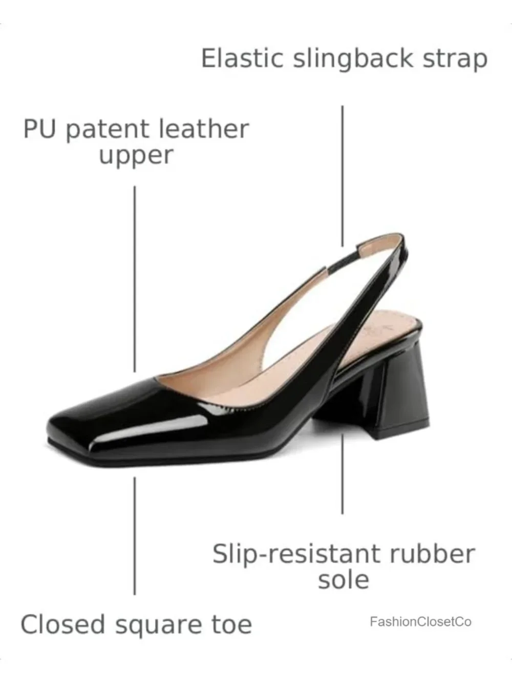 Chunky Block Heel Square Toe Slingback Pumps Women's Office Wedding Shoes